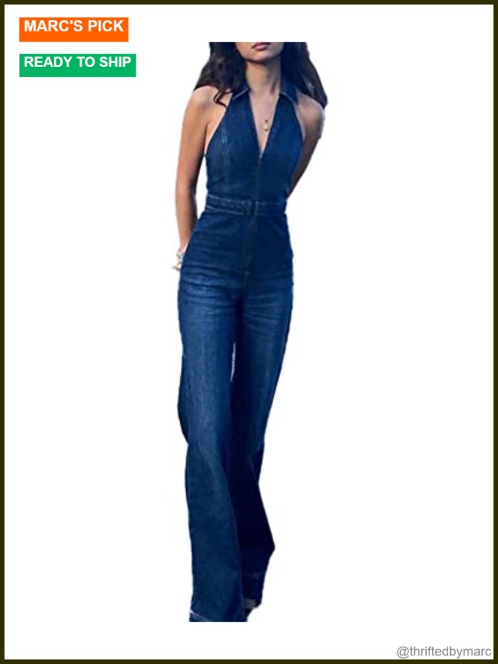 Sleeveless Halter Denim Jumpsuit High Waisted Slim Fit Maxi One Piece